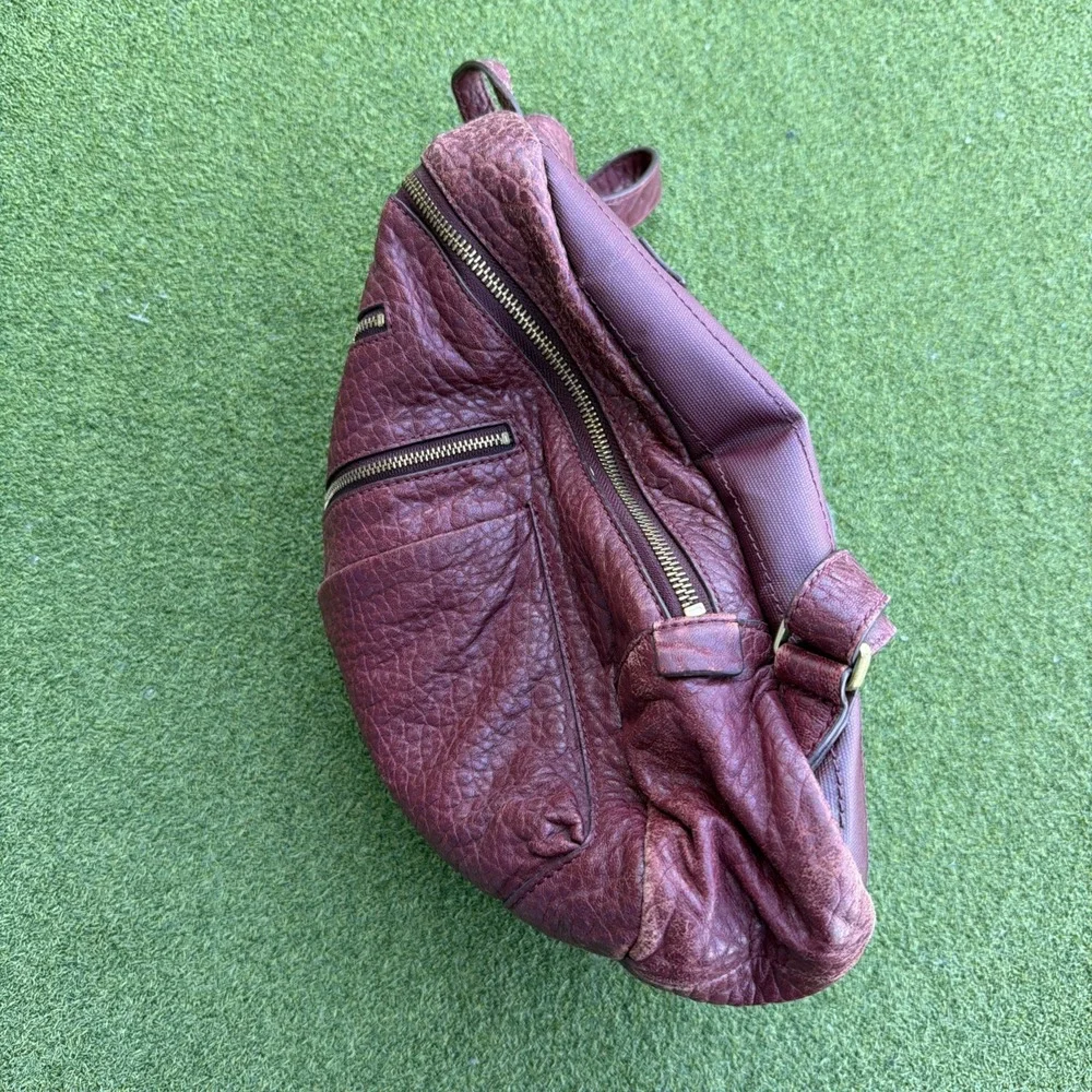 Fossil Textured Min Backpack Dark Red Lamb Hide Leather Gold Zippers Vintage